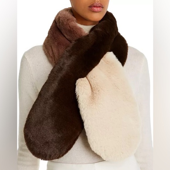 Echo Accessories - Echo Faux Fur Pull Through Scarf Brown Ivory Colorblock One Size